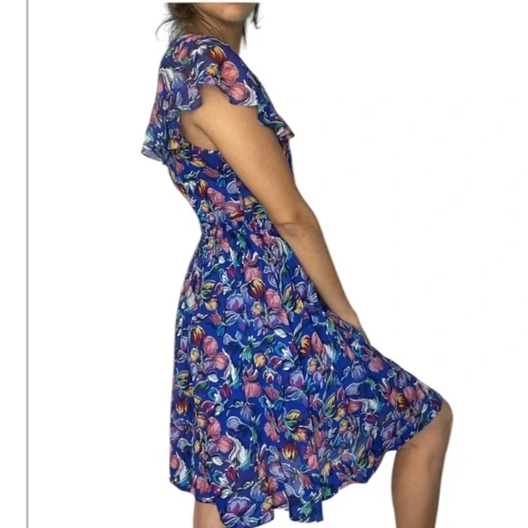 Moulinette Seours Silk Blue Floral Wrap Dress Anthropologie Excellent Size 0 - Picture 9 of 10